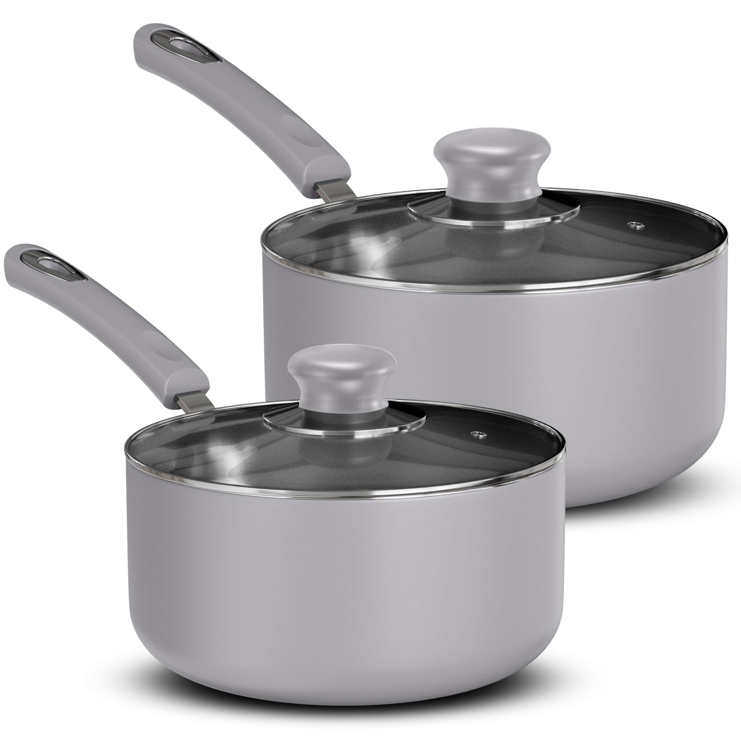 Utopia Kitchen Nonstick Saucepan Set with Lid, 1 Quart and 2 Quarts Multipurpose Pots Set for Home Kitchen or Restaurant (Silver-Black)