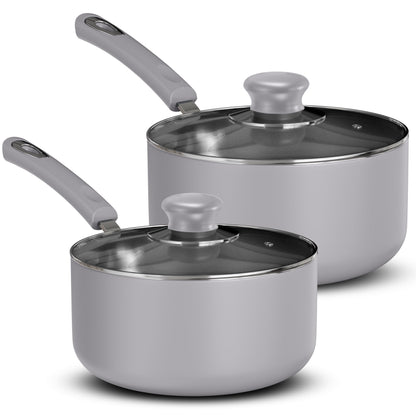 Utopia Kitchen Nonstick Saucepan Set with Lid, 1 Quart and 2 Quarts Multipurpose Pots Set for Home Kitchen or Restaurant (Silver-Black)