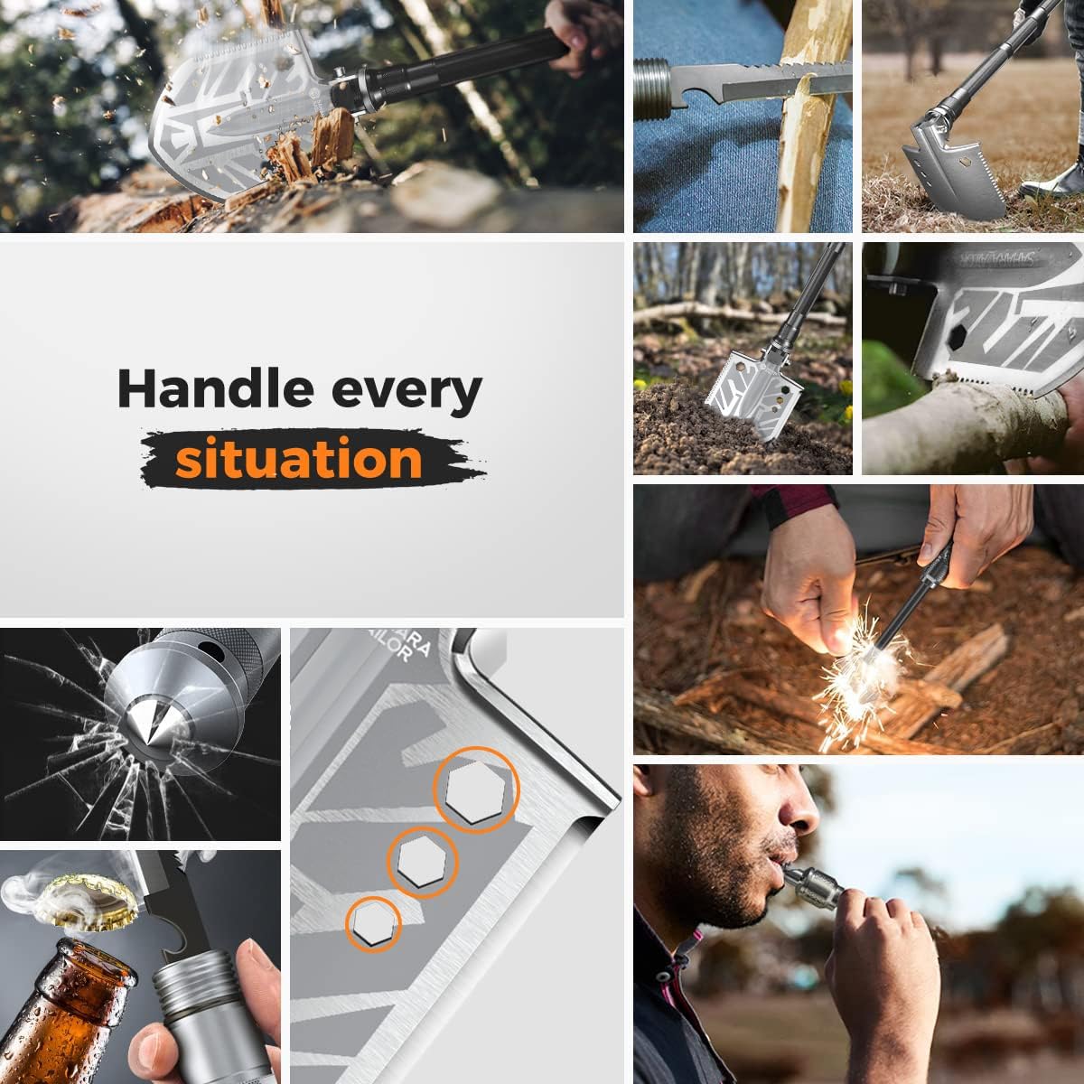 Sahara Sailor Unbreakable Tactical Shovel-180 Degree Folding Shovel-Camping Shovels - 23 in 1 Survival Gear and Equipment Multifunctional Camping Gear Survival Tools for Caping Hiking