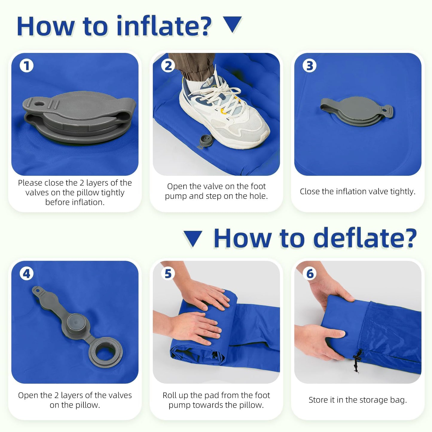 FNARMW Camping Sleeping Pad, Extra Thick 5 Inch Camping Mat with Pillow Built-in Foot Pump Inflatable Sleeping Pads Compact for Camping Backpacking Hiking Traveling Tent（Blue Grey）