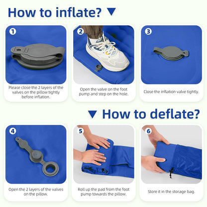 FNARMW Camping Sleeping Pad, Extra Thick 5 Inch Camping Mat with Pillow Built-in Foot Pump Inflatable Sleeping Pads Compact for Camping Backpacking Hiking Traveling Tent（Blue Grey）