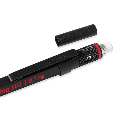 rOtring 600 Mechanical Pencil | 0.7 mm | Black All-Metal Body Propelling Pencil | Non-Slip Knurled Grip & Hexagonal Barrel