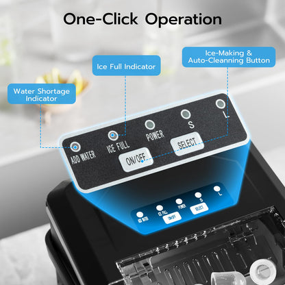 ZAFRO Countertop Ice Maker, 26.5Lbs/24H, 9 Bullet Cubes in 6 Mins, Self-Cleaning Portable Ice Machine with 2 Ice Sizes (S/L), Quiet Compact Design, Double Handles, for Home, Party, RV, Camping, Black