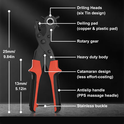 Diyife® Leather Hole Puncher, Full Set Punch Tool Kits for Belt, Watch Band, Shoe, Crafting, Handbag Straps, Fabric, with Extra Punch Plates and Ruler, Multi Hole Sizes Make, Red