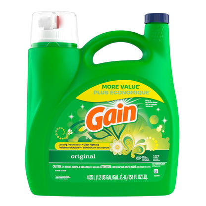 Gain + Aroma Boost Laundry Detergent Liquid, Original Scent, 107 Loads, 154 fl oz, HE Compatible Laundry Soap with Febreze and Oxi, Gain Laundry Detergent, Liquid Laundry Detergent