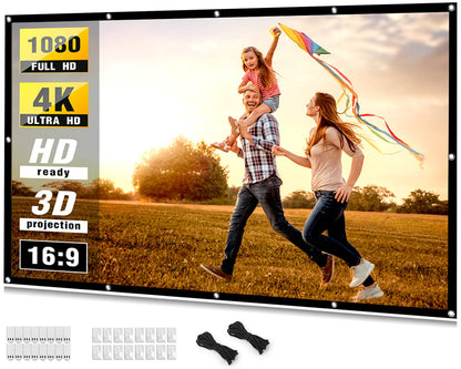 Projector Screen 100 inch, Taotique 4K Movie Projector Screen 16:9 HD Foldable and Portable Anti-Crease Indoor Outdoor Projection Double Sided Video Projector Screen for Home, Party, Office, Classroom