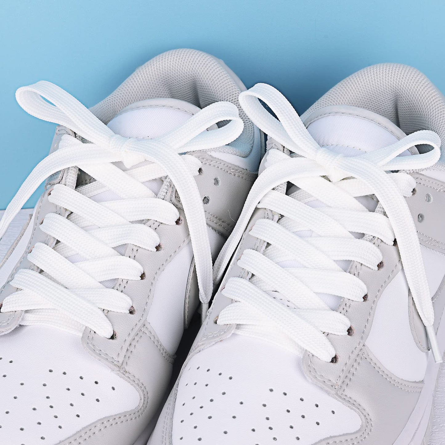 Booyckiy 2 Pairs Flat Shoe Laces for Sneakers, 2/5" Wide Athletic Shoelaces, Off White 48 inch(122cm)