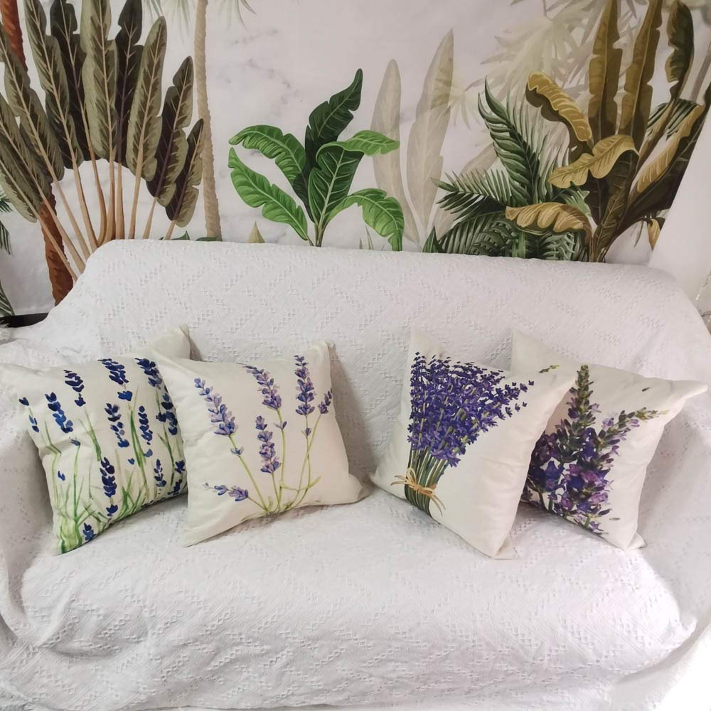 Songtec Decorative Throw Pillow Cover 18x18, Lavender Flower Garden Outdoor Patio Pillow Cushion Cases for Couch, Porch, Sofa, Bed (Insert Not Included) – Lavender