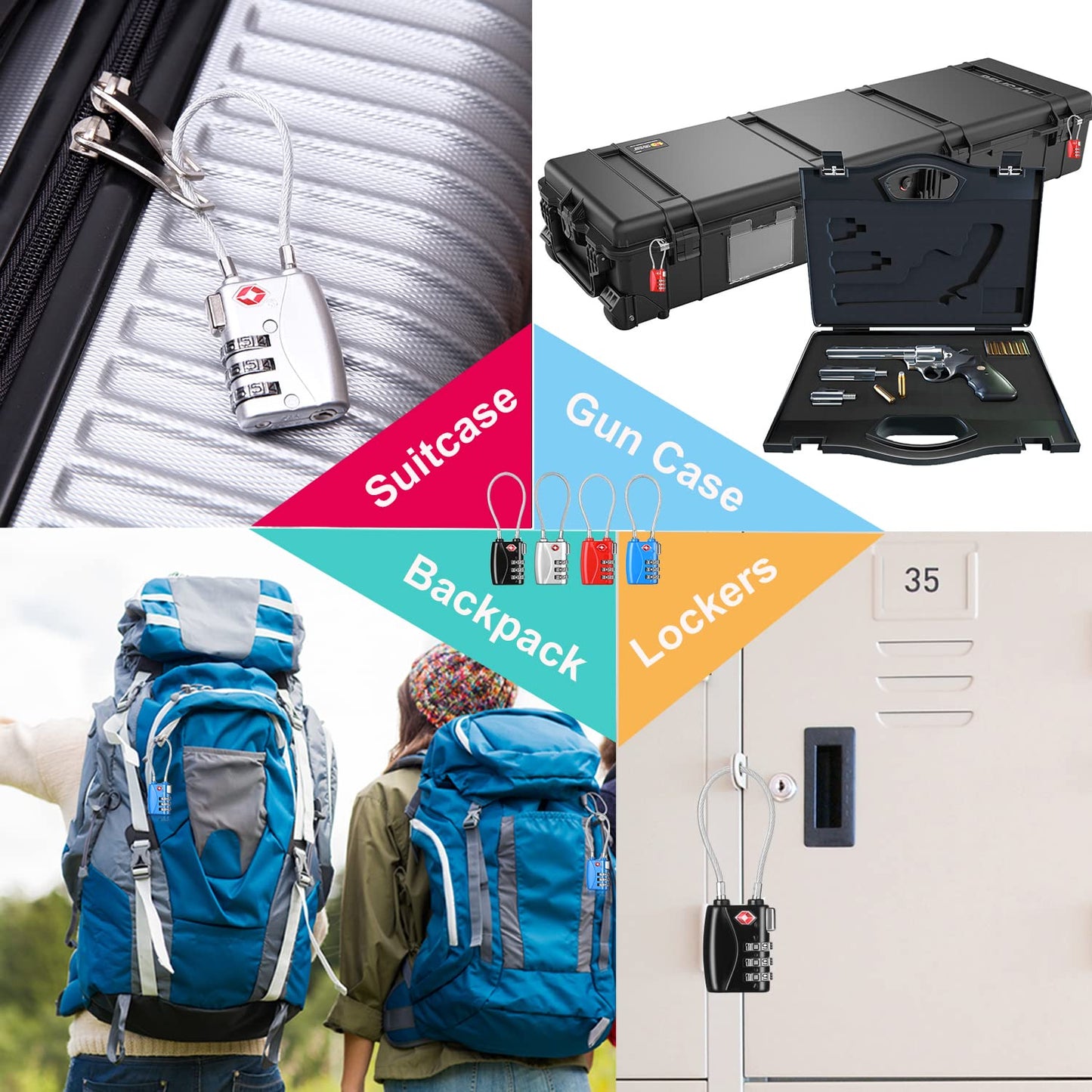 ZHEGE TSA Lock for Luggage 3 Digit Combination Cable Lock with Alloy Body for Suitcase, Baggage, Backpack, Pistol Case (Silver)