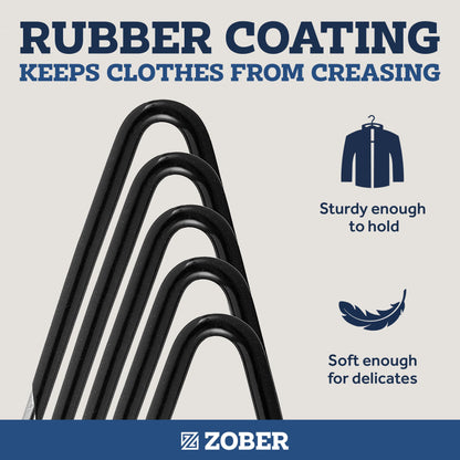 Zober Pants Hangers Non Slip - 20 Pack Open Ended Pants and Jean Hangers for Closet - Space Saving Clothes Hanger - Strong, Durable, Metal Pant Hangers (Black)