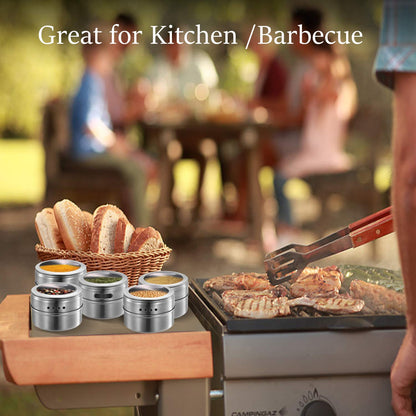 Upgrade Magnetic Spice Jars 12pcs with Wall Mounted,Stainless Steel Spice Tins with Lid and Small Holes for Sprinkle Rust Free Easy to Clean Includes 94 Labeling Stickers by Beeyoka