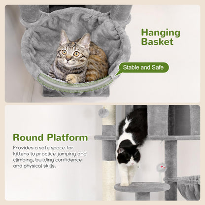 Globlazer Cat Trees and Towers for Multiple Adult Cats, 82-inch XXL Tall Cat Tree Tower for Indoor Cats with Scratching Post, 3 Perches, 2 Condos, 2 Hanging Baskets, F82, Light Grey