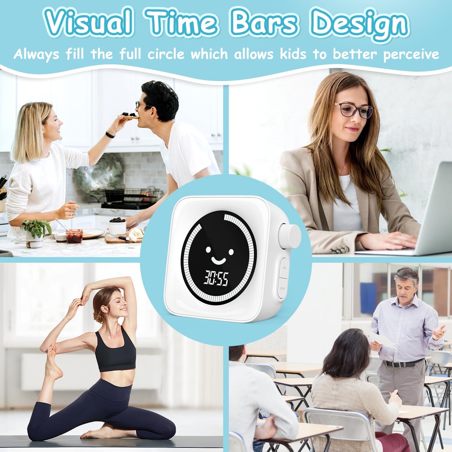 Visual Timer, 99 Minute Digital Kitchen Desk Timer for Office Supplies Home Productivity Management Tool Countdown Count Up, White