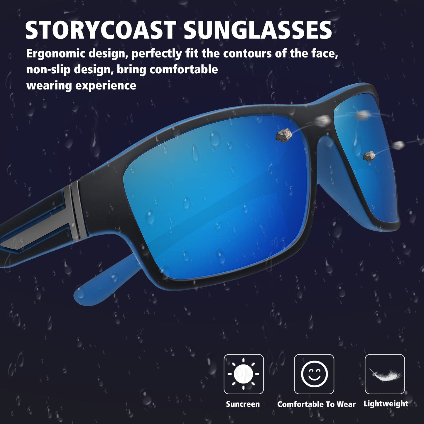 STORYCOAST Polarized Sports Sunglasses for Men Women Unbreakable Frame Cycling Fishing Driving 3Pack-Black+Red+Blue