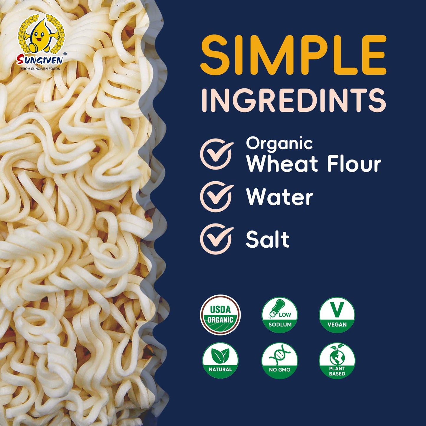 SUNGIVEN Organic Ramen Noodles Healthy Low Sodium Ready in 3 Minutes Non-Fried Instant No Additives or Preservatives 2.46 OZ (Pack of 10)
