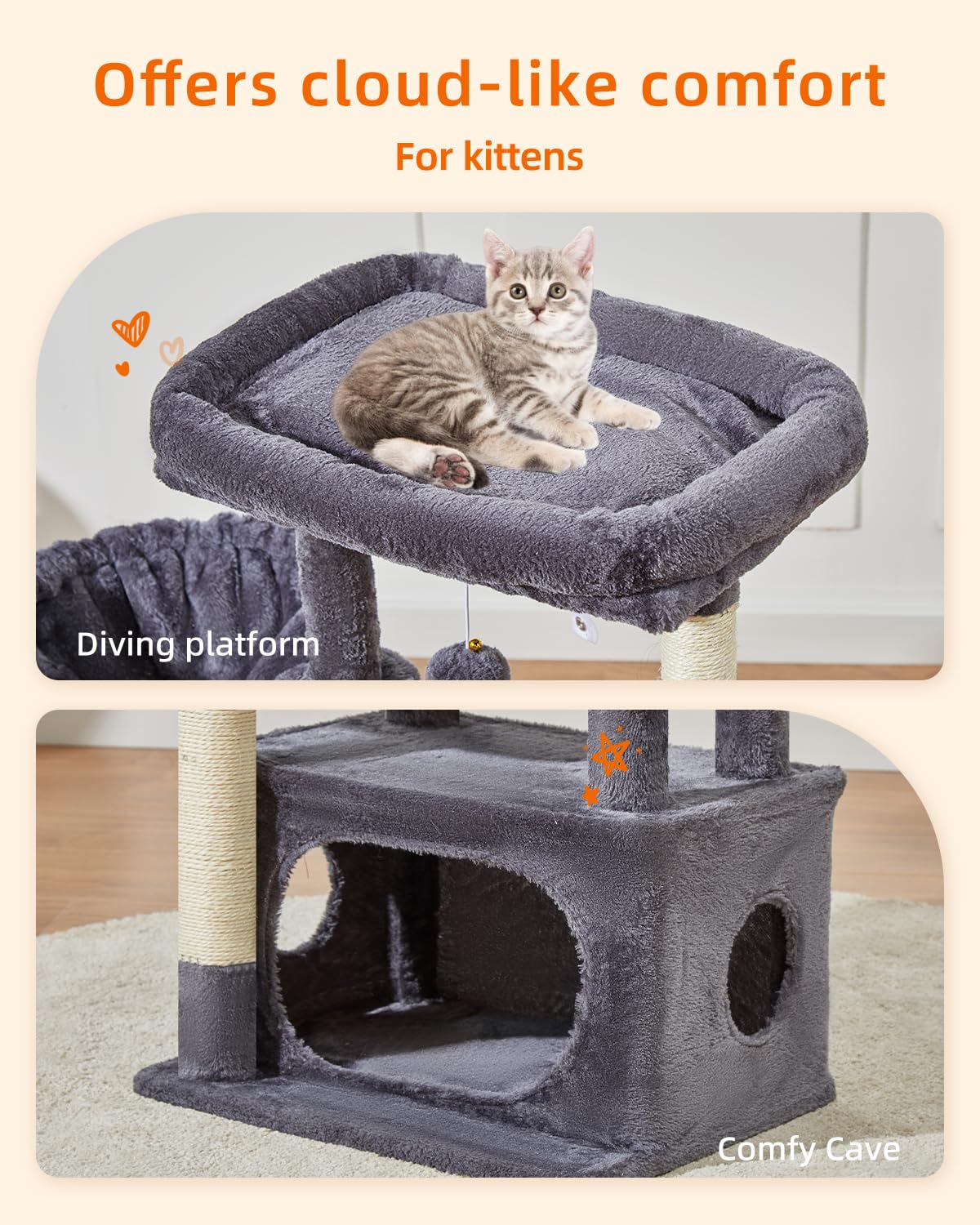 Taoqimiao Cat Tree,38.5-Inch Cat Tower for Indoor Cats,Suitable for Kittens with Luxurious cat condo with Adjustable Baskets and Luxurious Perch MS029SG Smoky Gray