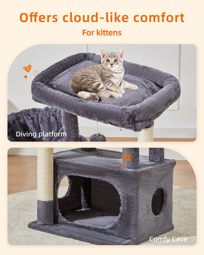 Taoqimiao Cat Tree,38.5-Inch Cat Tower for Indoor Cats,Suitable for Kittens with Luxurious cat condo with Adjustable Baskets and Luxurious Perch MS029SG Smoky Gray