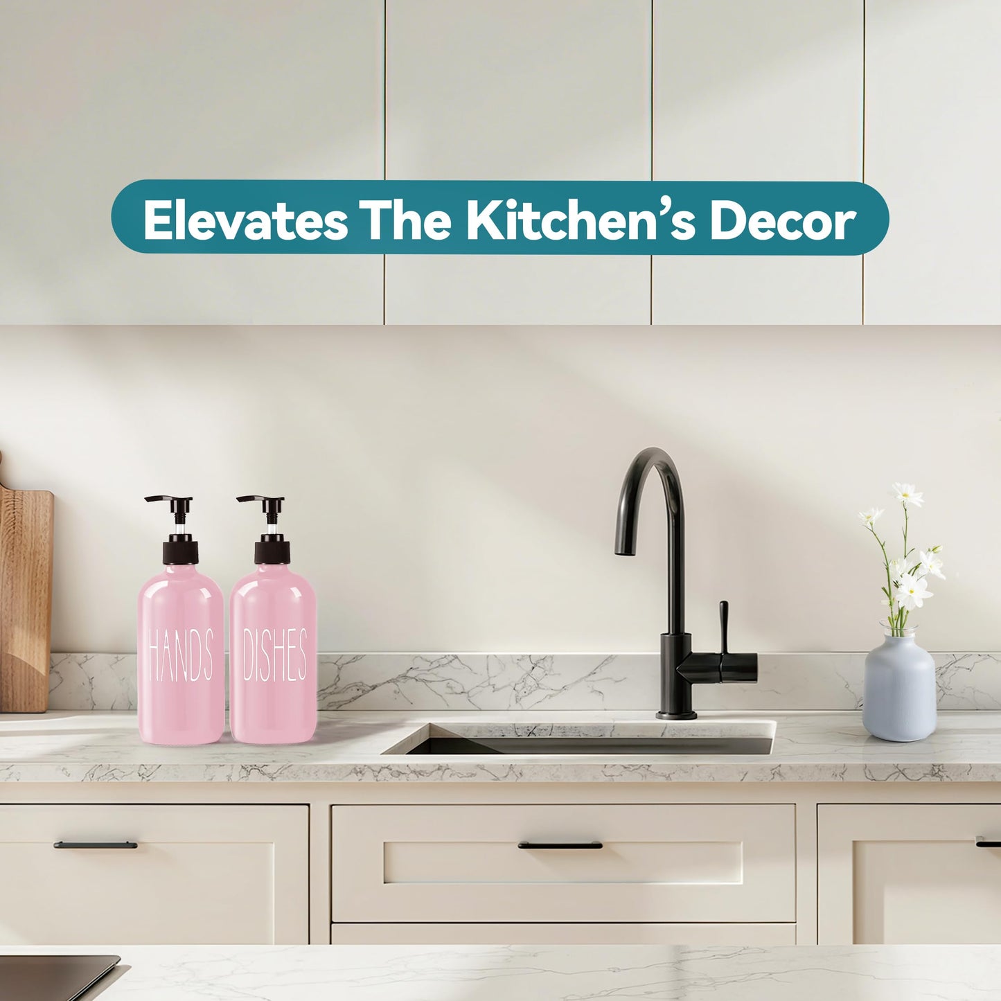 COHOSEGE Glass Soap Dispenser Set 2 Pack,16 Oz Dish Soap Dispenser for Kitchen Sink,Pink Kitchen Accessories and Kitchen Decor,Pink Decorations and Kitchen Utensils for Kitchen