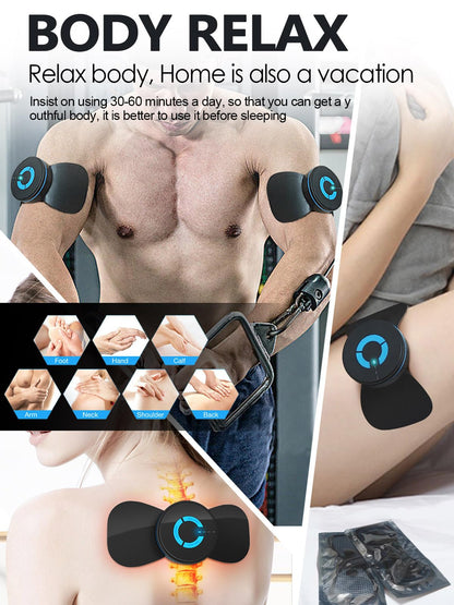 Tens Black Unit with 2 Pads,EMS Microcurrent Mini Massager Machine,Low Frequency Multi Function Physiotherapy Instrument Muscle Stimulator,Full Body Pain Relief Therapy Device