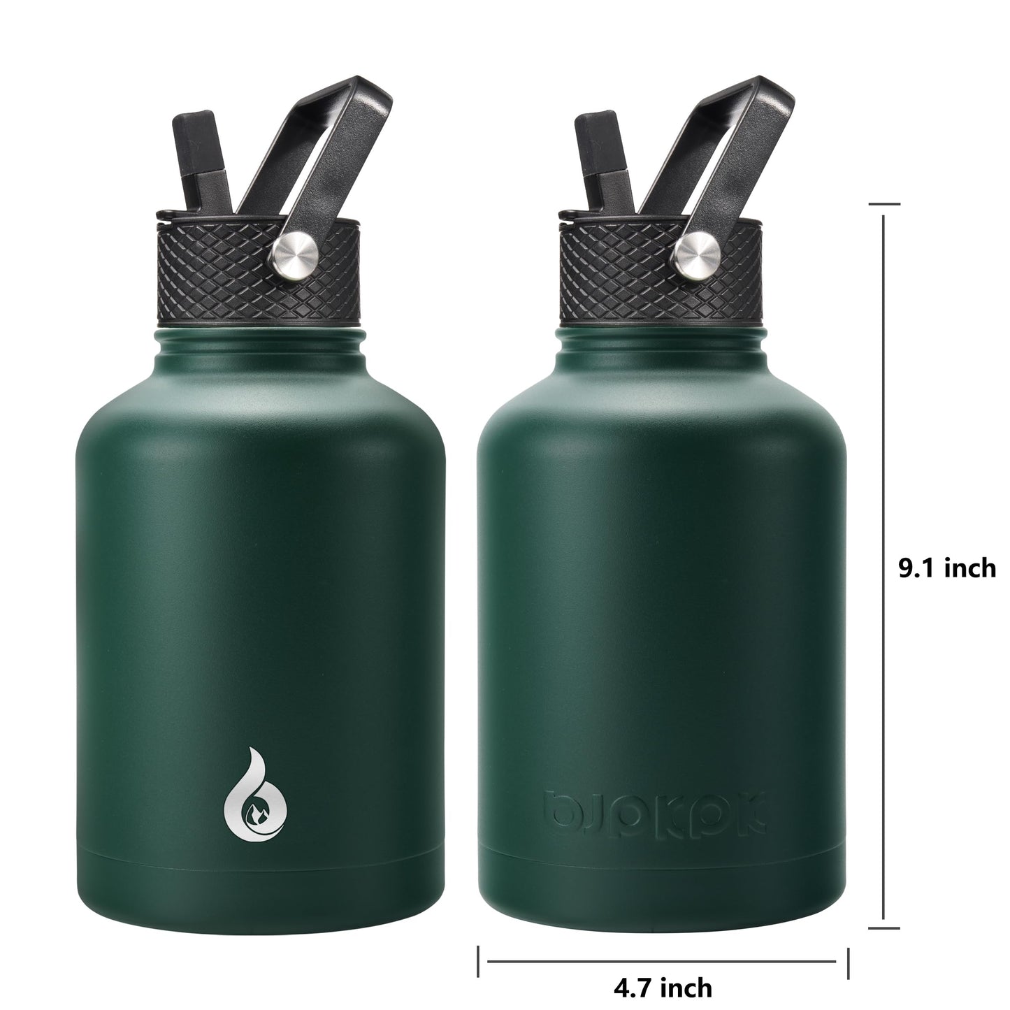 BJPKPK Insulated Water Bottles with Straw Lid, 50oz Large Water Jug, Stainless Steel Vacuum Bottles, Hot & Cold Thermo with 3 Lids and Paracord Handle,Army Green