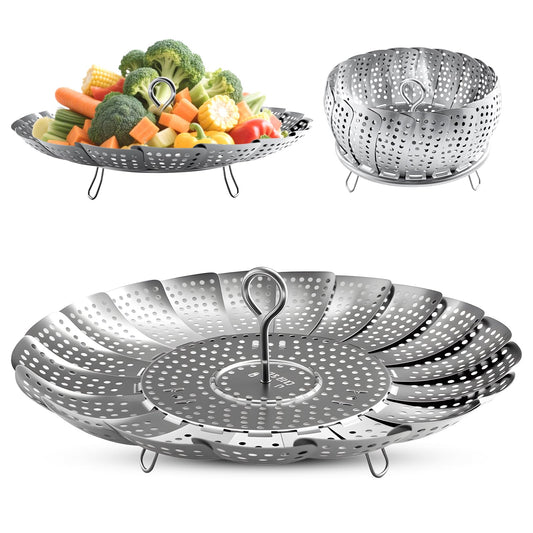 Steamer Basket Stainless Steel Instant Pot Accessories for Food and Vegetable, Zocy Premium Expandable Steam Basket to Fit Various Size Pots Medium (6.1" to 10.2"))