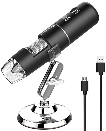T TAKMLY Wireless Digital Microscope Handheld USB HD Inspection Camera Magnifying Glass with Light, 50x-1000x Magnification with Stand Compatible with iPhone, iPad, Samsung Galaxy, Android, PC