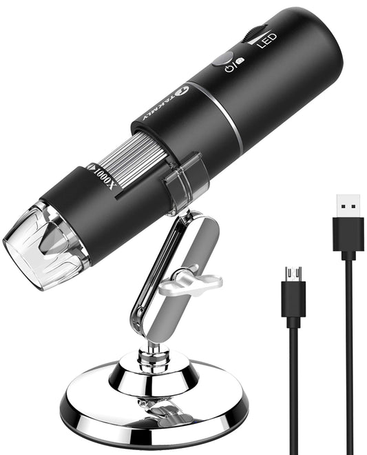 T TAKMLY Wireless Digital Microscope Handheld USB HD Inspection Camera Magnifying Glass with Light, 50x-1000x Magnification with Stand Compatible with iPhone, iPad, Samsung Galaxy, Android, PC