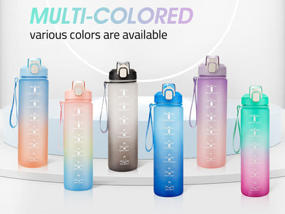 YC Kitchen Motivational Water Bottle with Time Marker- 32oz Water Bottles with Times to Drink, Leakproof & BPA Free Sports Water Bottle with Straw & Carry Strap for Fitness, Gym, and Outdoor Sports