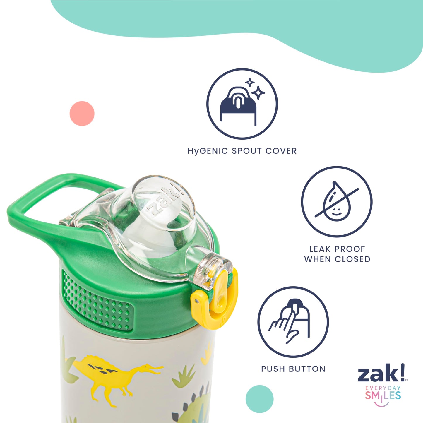 Zak Designs Disney Frozen Sage Kids Water Bottle For School or Travel, 14oz Stainless Steel Water Bottle With Straw, Handle, and Leak-Proof, Pop-Up Spout Cover (Anna & Elsa)