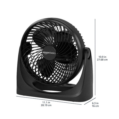 Amazon Basics Air Circulator Fan, Desk Fan for Bedroom, Home and Office, With 90-Degree Tilt Head, 3 Speed Settings, Lightweight (3 LBS), 35 Watts, Black, 11.1"W x 6.3"D x 10.9"H