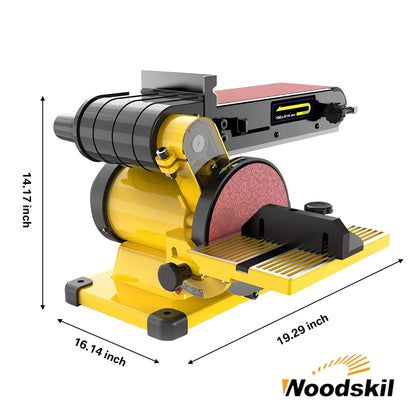 Woodskil 4.3A Belt Sander, 4 x 36 in. Belt & 6 in. Disc Sander, Double Dust Exhaust Port, Steel Base, 2Pcs Sandpapers Included