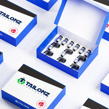 TAILONZ PNEUMATIC Elbow and Straight Combination 1/4 Inch Tube OD x 1/4 Inch NPT Thread Push to Connect Fittings PC-1/4-N2+PL-1/4-N2(Pack of 12)