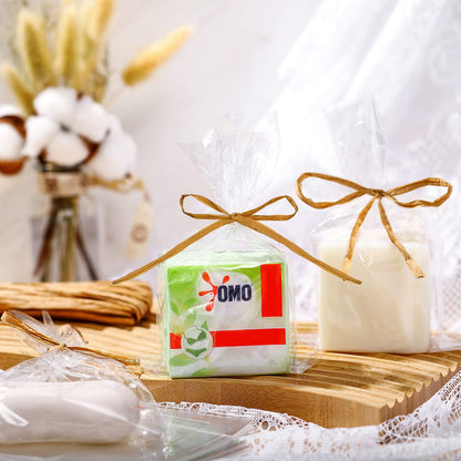 Tudomro 100 Pcs Clear Flat Cellophane Soap Bags for Packaging 4.9'' x 7.9'' Small Mini Soap Cookie Candy Wrappers Bags with Raffia Rope for Wedding Christmas Craft Gift Birthday Party Favor Supplies