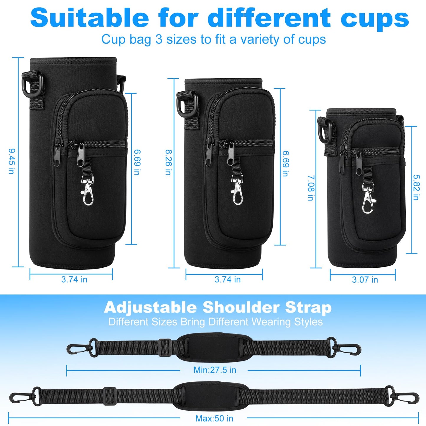 RRegeny Water Bottle Holder with Strap for Hydroflask 32oz 40oz, Carrier Sling Bag with Phone Pocket Sleeve for Men Women Hiking Camping Travelling（black24/32oz）