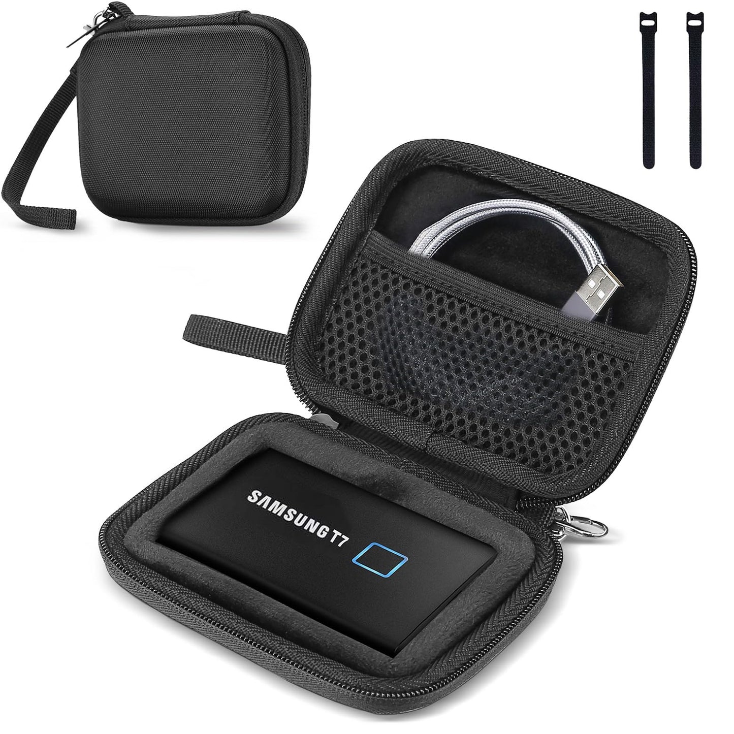 ProCase Hard Carrying Case Compatible for Samsung T7/ T7 Touch Portable SSD with 2 Cable Ties, Shockproof Travel Organizer for 500GB 1TB 2TB USB 3.2 External Solid State Drives -Black