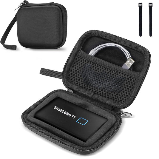 ProCase Hard Carrying Case Compatible for Samsung T7/ T7 Touch Portable SSD with 2 Cable Ties, Shockproof Travel Organizer for 500GB 1TB 2TB USB 3.2 External Solid State Drives -Black