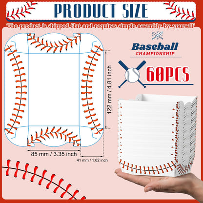 Cunhill 60 Pack Baseball Party Supplies Set Baseball Birthday Decorations Disposable Paper Food Serving Tray Boats Tray for Concession Food, Condiment, Carnivals