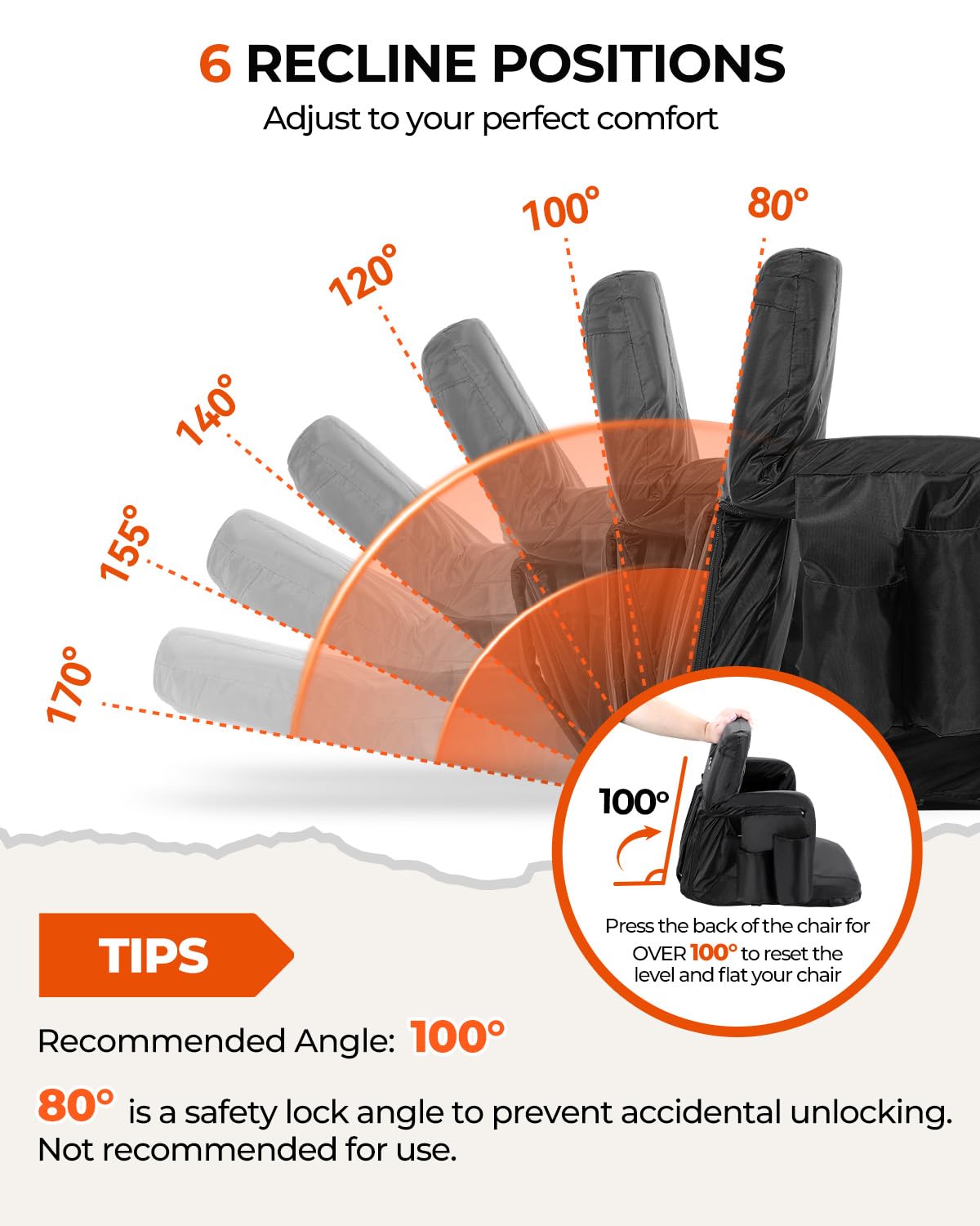 Sportneer Stadium Seats with Back Support: 2.5'' Thick Comfy Cushion 6 Adjustable Angle Bleacher Seat with Armrest - 2 Large Pockets, 2 Cup Holders Stadium Chair for Sport Events Concerts Parks