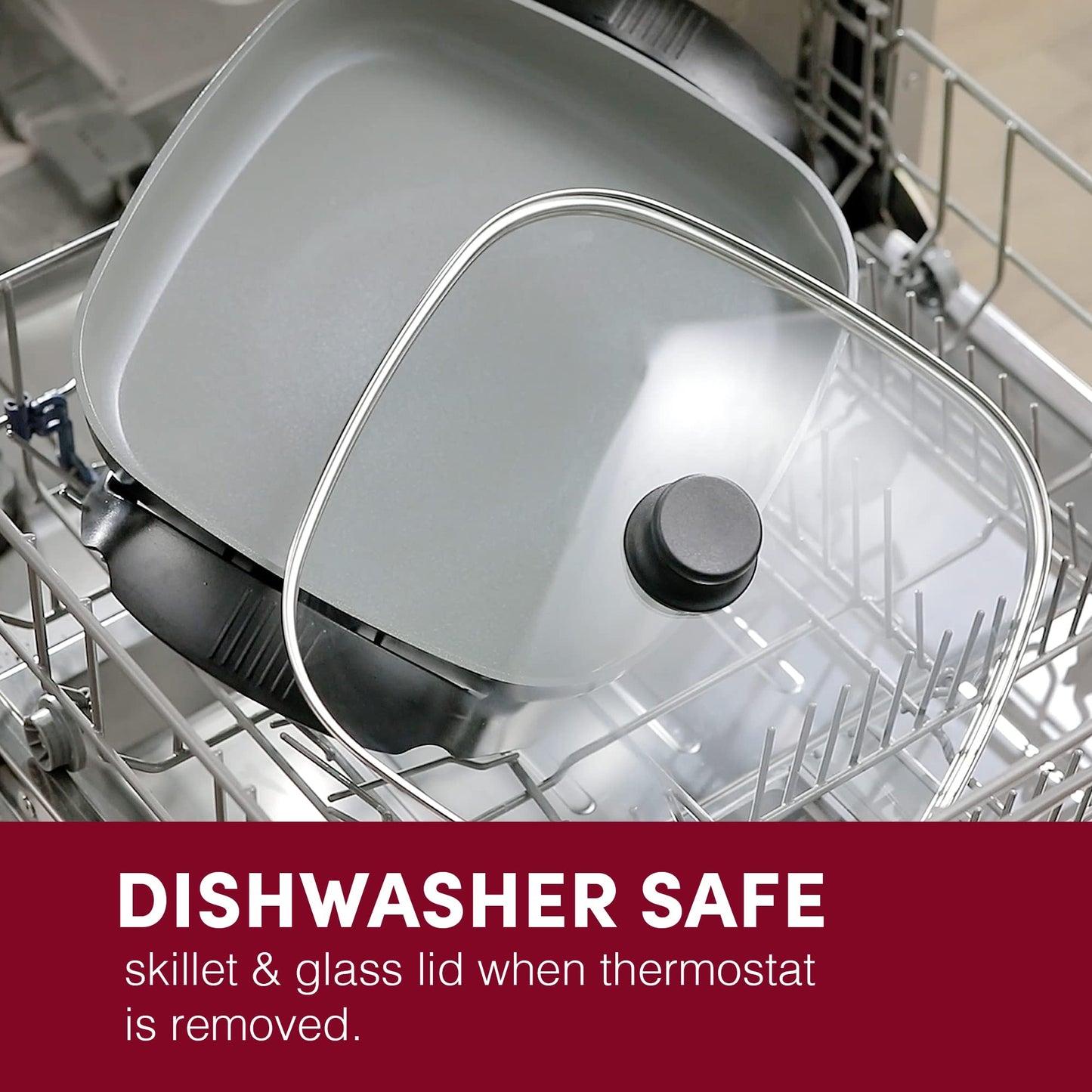 Elite Gourmet EG2212 12"x12"x2.15” Ceralast™ PFAS Free Ceramic Electric Skillet, Dishwasher Safe, Rapid Heat Up, 1200W, Dark Grey