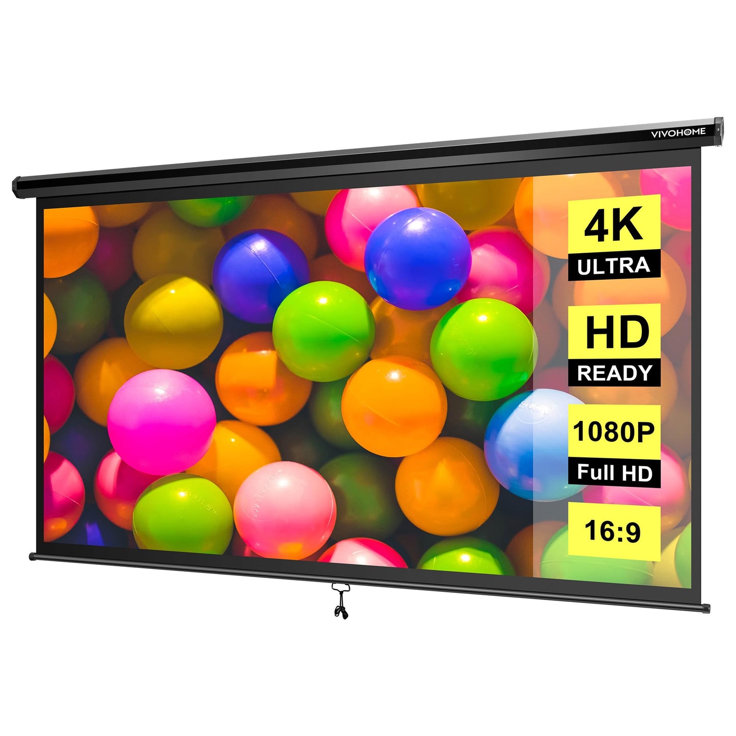 VIVOHOME Projector Screen Pull Down, 16:9 100 Inch Retractable Projection Screen, HD 4K Manual Pull Movie Screen for Home Theater, Cinema, Office (87x49 Inch Black)