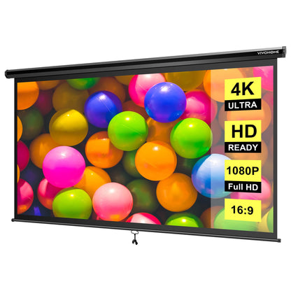 VIVOHOME Projector Screen Pull Down, 16:9 100 Inch Retractable Projection Screen, HD 4K Manual Pull Movie Screen for Home Theater, Cinema, Office (87x49 Inch Black)