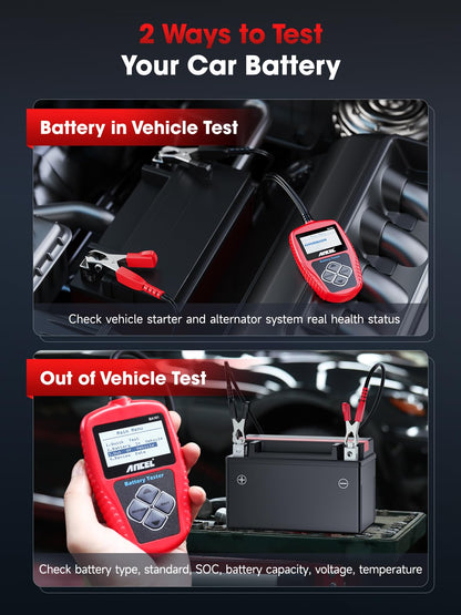 ANCEL BA101 Car Battery Tester, 12V Digital Automotive Alternator Meter Diagnostic Tool,100-2000 CCA Load Capacity, Charging & Cranking Analyzer for Truck, Boat, RV, Marine Vehicle, and More