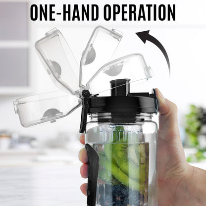 Zulay Fruit Infuser Water Bottle - 34oz - Leakproof With Full-Length Infusion Rod - Men Women's Ideal Fitness Gift Or For Gym, Camping - Black