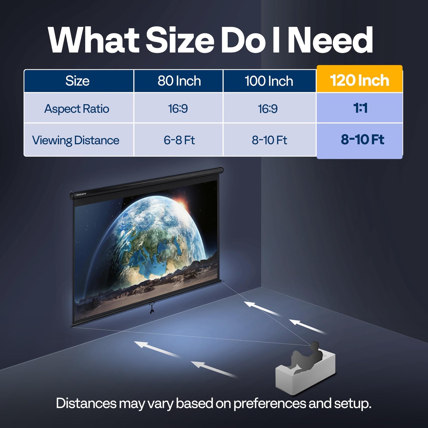 VIVOHOME Projector Screen Pull Down, 1:1 120 Inch Retractable Projection Screen, HD 4K Manual Pull Movie Screen for Home Theater, Cinema, Office (84x84 Inch Black)