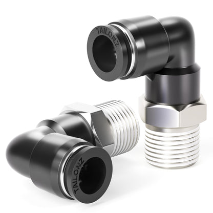 TAILONZ PNEUMATIC Male Elbow 1/4 Inch Tube OD x 1/8 Inch NPT Thread 90 Push to Connect Fittings PL-1/4-N1 (Pack of 10)