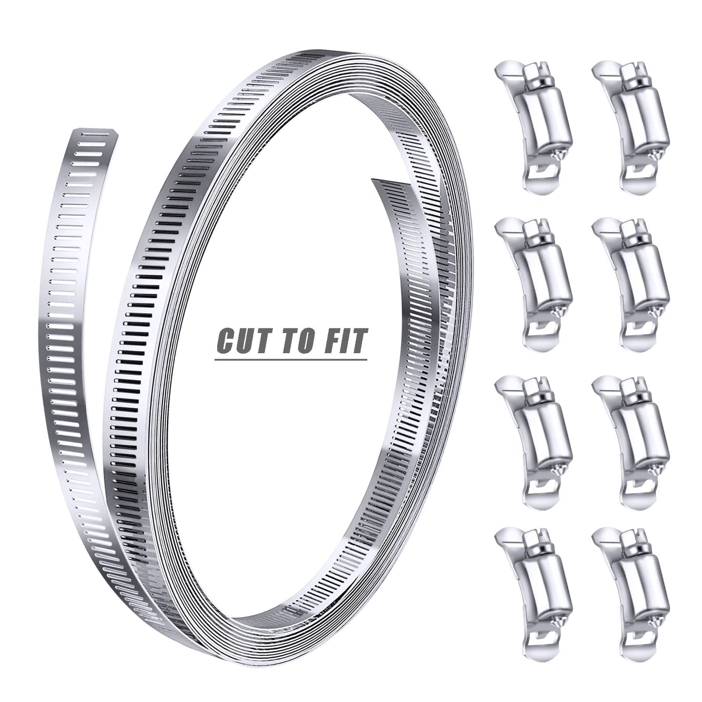 Steelsoft 304 Stainless Steel Hose Clamp Assortment Kit DIY, Cut-To-Fit 12 FT Metal Strap+8 Stronger Fasteners,Large Adjustable Worm Gear Band Hose Clamps Screw Clamps Duct Pipe Metal Clamp Strapping