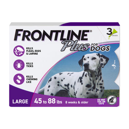 FRONTLINE Plus Flea and Tick Treatment for Large Dogs Up to 45 to 88 lbs. 3 Treatments