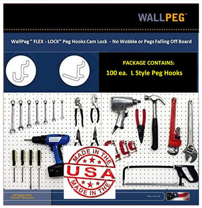 Wallpeg Peg Board Tool Organizer - Pegboard Hooks for Tool storage, garage organization, nerf gun storage - Peg board hooks for hanging power tools, crafts, and garage workbench accessories - Made USA
