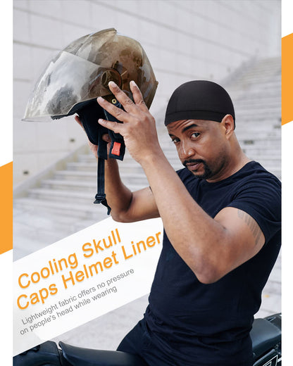 9 Pcs Cooling Skull Cap Camo Liner Sweat Wicking Cap Lightweight Cycling Cap Running Head Cap for Men Women (Black)