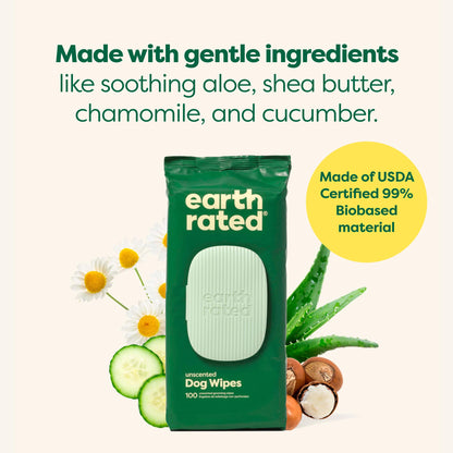 Earth Rated Pet Wipes for Dogs and Cats, Hypoallergenic, Cleaning and Hydrating, for Grooming Paws, Body and Butt, Unscented, 400 Count